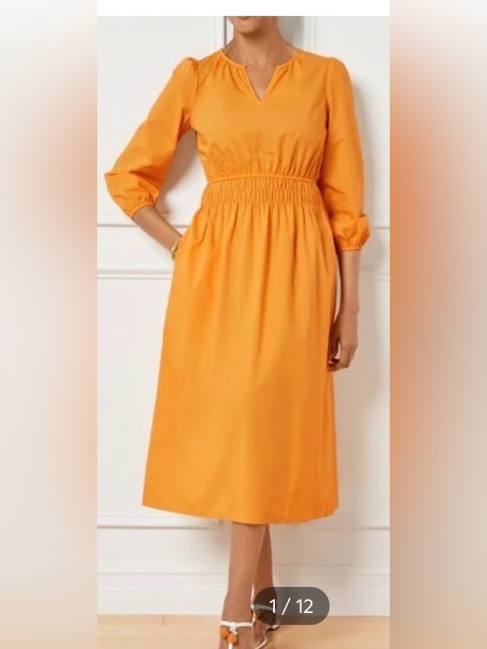 Talbots Smocked Waist Poplin Midi Dress Size 8 NWT Retail$158